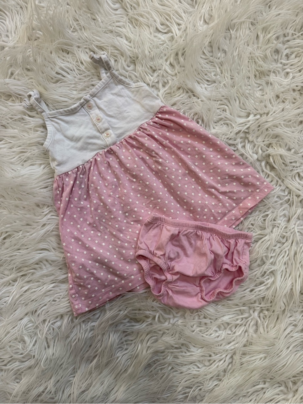 Girls Pink Polka Dot Dress with Bloomers
